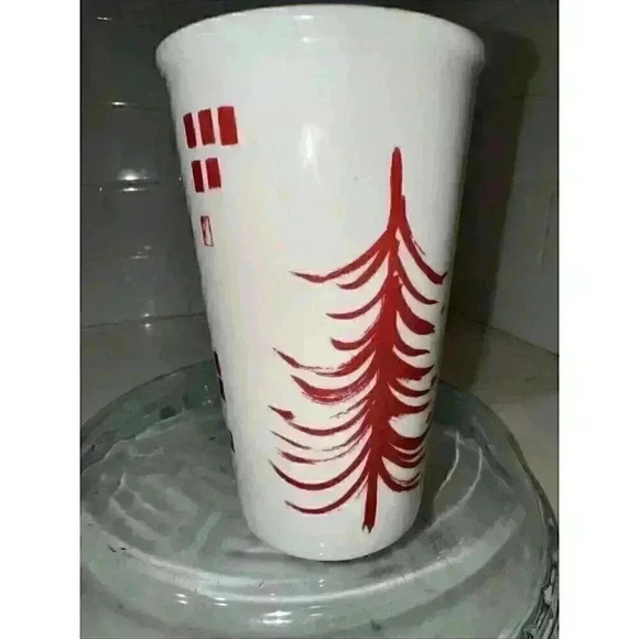 Starbucks 2014 Tall White Mug w/ Red Pine Tree Block Graphics 17.8 oz Preowned - Picture 7 of 11